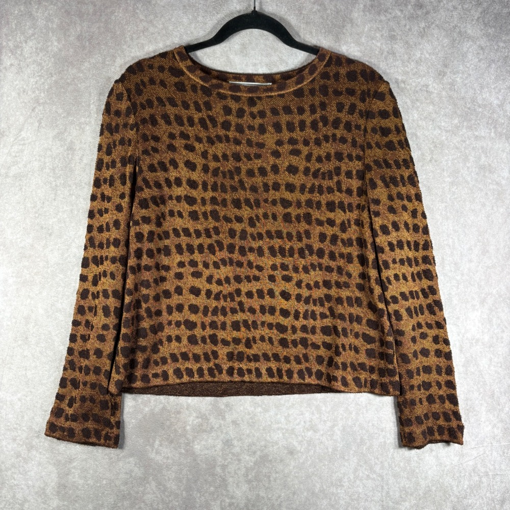 St John Sport Sweater Size Small Brown Leopard Print Knit Top Long Sleeve Luxury
